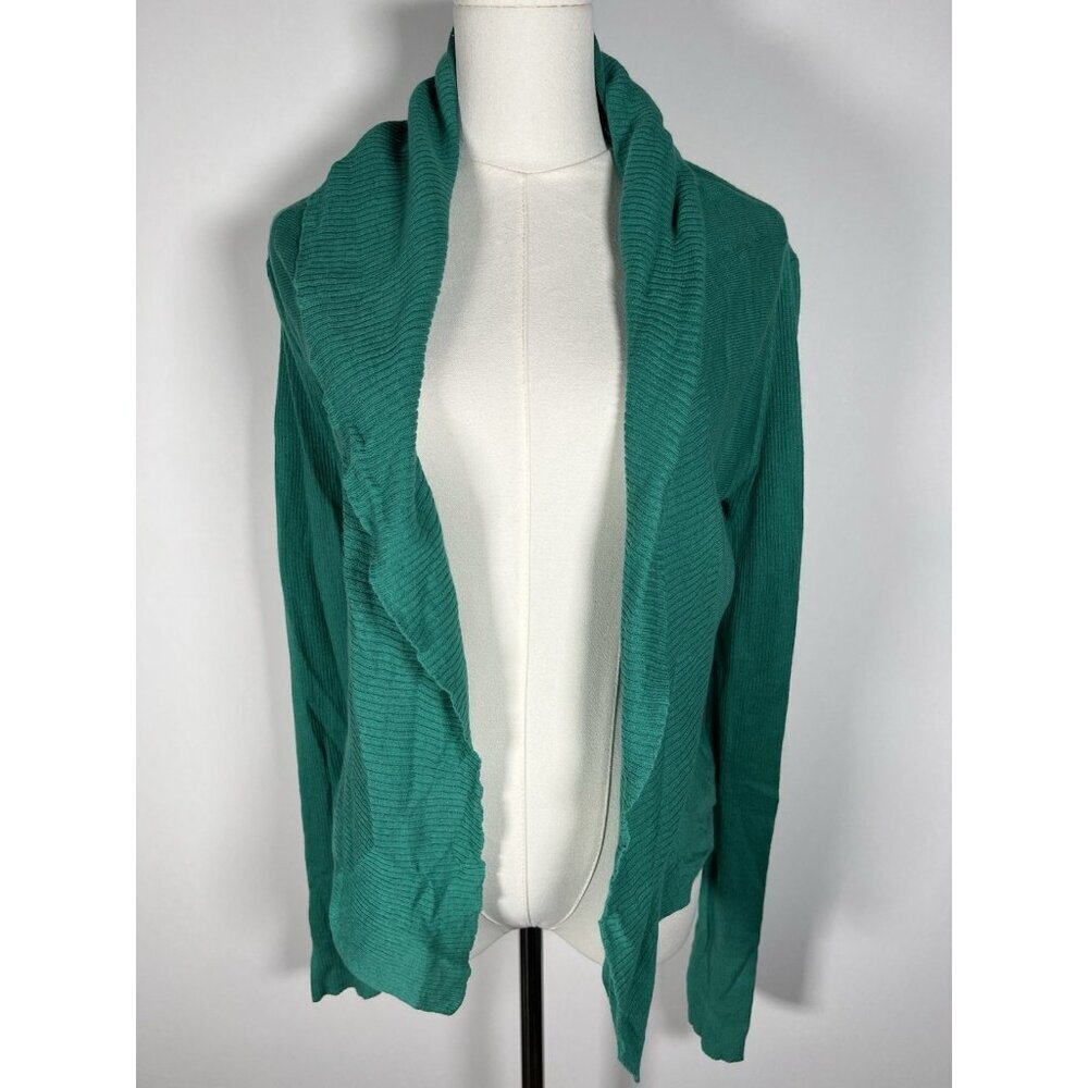 Vintage Y2K BCBG MaxAzria green shawl open cardigan M cotton cashmere - Picture 2 of 8
